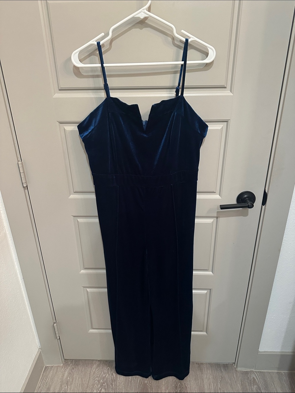 Velvet Navy Blue Spaghetti Strap Jumpsuit